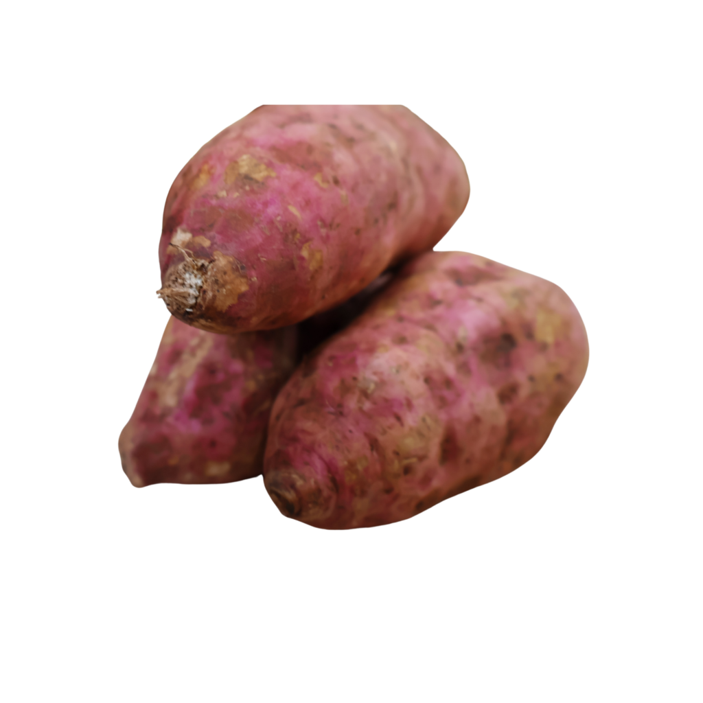 Fresh sweet potato, showing its natural brown skin and firm texture.